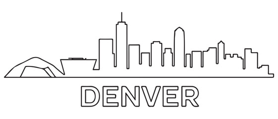 Fototapeta premium One line art drawing of a Denver skyline vector illustration. Traveling and landmark vector illustration design concept. Modern city design vector. Vector black silhouette. with white background
