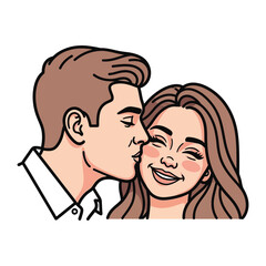 Romantic Kiss: A charming depiction of a man tenderly kissing a smiling woman's cheek, radiating affection and joy. 