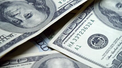 Cinematic Rotation Hundred Dollar Bills For Financial Planning Capital Concept.Crisp Banknotes Slowly Spin To Represent Passive Income, Retirement Funds,Economic Freedom Stylish And Professional Scene