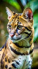 Ocelot Portrait, Close-up, Jungle Setting