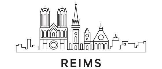 Naklejka premium Reims skyline with line art style vector illustration. Modern city design vector. Vector black silhouette. with white background