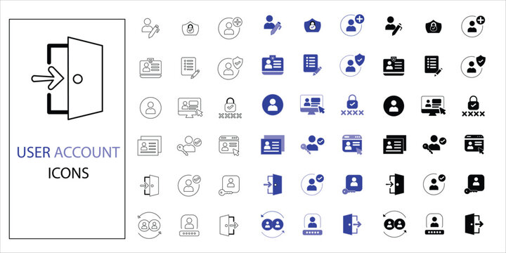 user account icons set. avatar, login, website, authentication and more. simple complete vector illustration