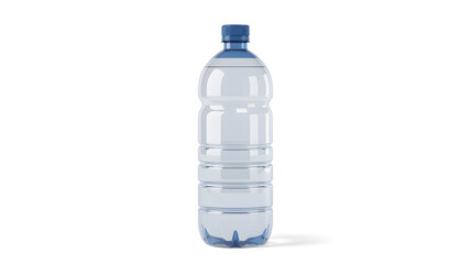 Transparent Plastic Water Bottle with Blue Cap on White Background