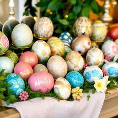 Colorful painted easter eggs on pink background Colorful painted easter eggs on pink background Colorful painted easter eggs on pink background