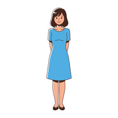 Smiling Lady in Blue: A charming portrait of a woman, dressed in a stylish blue dress. She's standing confidently and smiling.  Perfect for representing style and optimism.