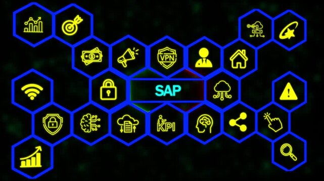 SAP System Software Automation concept on virtual screen data center. Business, modern technology, internet and networking concept.