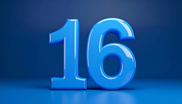Shiny pink number 16 against deep blue backdrop. Minimalist design. - Powered by Adobe