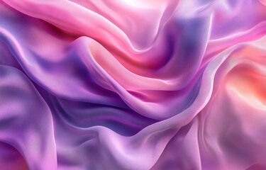 Obraz premium A close-up view of flowing fabric with gentle folds, gradients of pink, purple, and orange hues create a smooth, silky texture