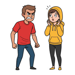 Anger and Fear: A depiction of a domestic conflict, illustrating contrasting emotions in a stylized visual narrative. 