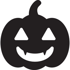 Halloween Jack-o'-Lantern Series Icon: A smiling black silhouette of a carved pumpkin with triangular eyes and a toothy grin, an essential symbol of Halloween festivities.
