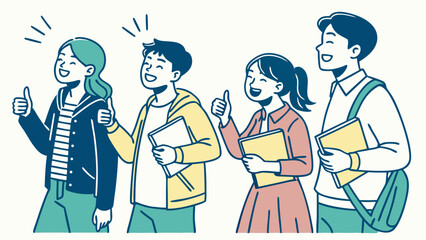 Cheerful Students with Books and Backpacks Smiling.