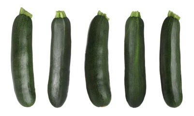Fresh ripe zucchini isolated on white, set