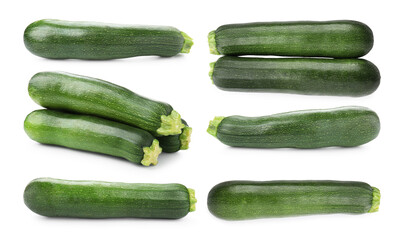 Fresh ripe zucchini isolated on white, set