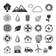 Nature & Environment Flat Vector Icon Set – 20 Clean Minimal Bold Line EPS Icons