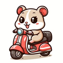 Cute hamster playing scooter cartoon vector icon illustration