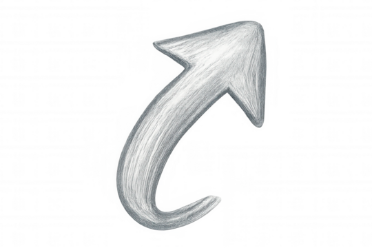 White hand-drawn upward arrow indicating progressive growth against transparent backdrop