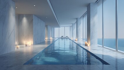 Luxurious indoor infinity pool with panoramic ocean views