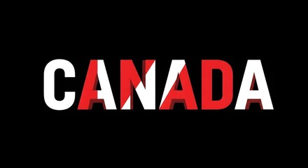Fototapeta premium The word canada in bold typography with the canadian flag integrated into the letters, set against a stark black background, representing national identity and pride
