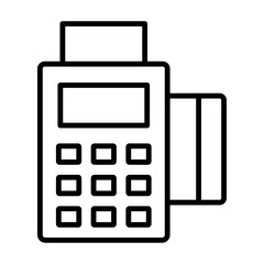 Illustration showing a black icon of a POS terminal for card payment on a white background