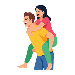 Joyful Piggyback: A man joyfully carries a woman piggyback, radiating laughter and companionship, capturing a moment of playful affection.