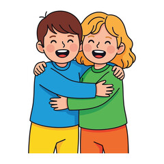 Affectionate Embrace: Illustration of two young friends, joyfully embracing each other, symbolizing a heartwarming bond of friendship and care.