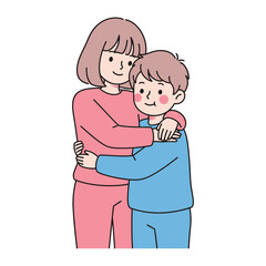 Embracing Bond: In a heartwarming illustration, a caring embrace captures the tender moment between mother and son, radiating love and familial connection.