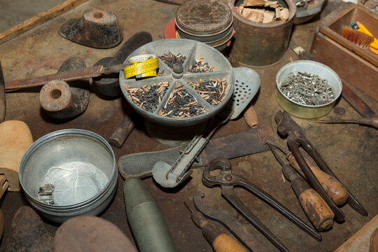 In a vintage style shoe workshop