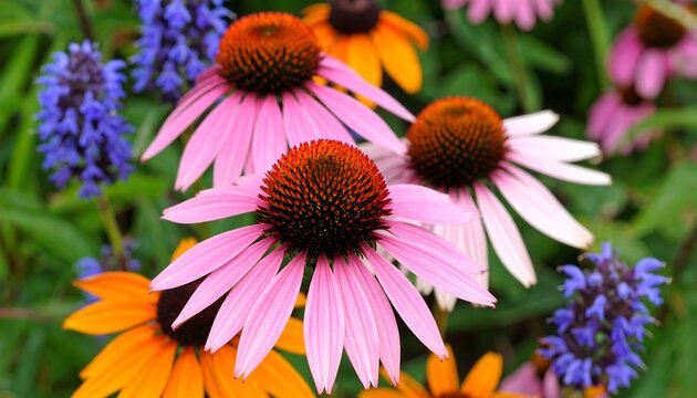 Pink Coneflowers in Garden Bloom