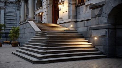 Obraz premium Elegant steps leading to a city hall entrance illuminated by soft light