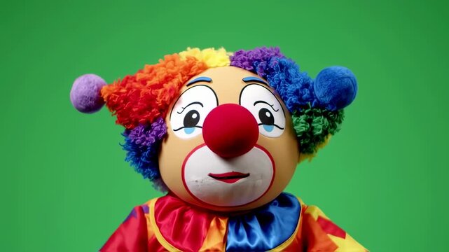 Colorful Clown Character on Green Screen: Close-Up Portrait for Creative Projects