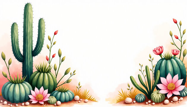 Watercolor Mexican wedding invitation with cactus illustration, desert elegance