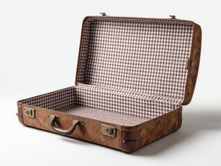 Open vintage-style suitcase with a checked interior