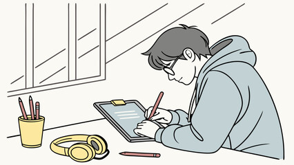 Person Working on Digital Tablet with Pen.