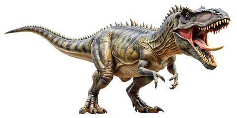 Obraz premium Fierce Tyrannosaurus Rex dinosaur roaring with mouth open t-rex prehistoric isolated on a transparent background