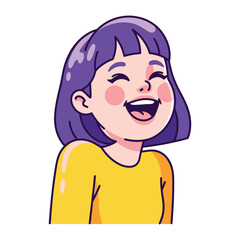 Pure Delight: A vibrant cartoon illustration captures a joyful young woman, showcasing uninhibited laughter, radiating warmth and positivity. 