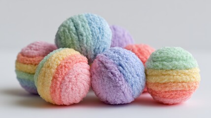 Obraz premium pastel rainbow boucle yarn balls in soft colorful texture