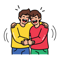 Joyful Embraces: Two friends share a hearty laugh, their arms wrapped in a warm hug, representing the bond of friendship and shared moments of happiness.