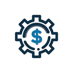 Blue dollar sign inside a dark-blue gear