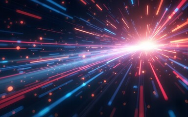 Fototapeta premium Abstract hyperdrive space travel with light speed, warp speed, and futuristic technology background Concept of science fiction, time travel, and cosmic journey. High quality