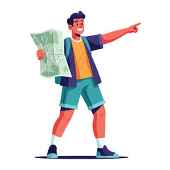 Exploring a New Horizon: An illustrated image of a traveler holding a map, with a friendly gesture pointing toward a future adventure. This scene represents exploration, direction.