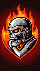 Fiery robot skull