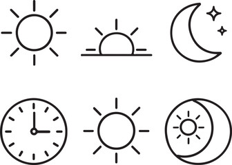 Obraz premium Celestial bodies and time icons set sunrise moon