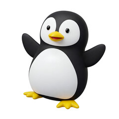 Cartoon Penguin with Raised Wings and Cheerful Expression in Stylized Design