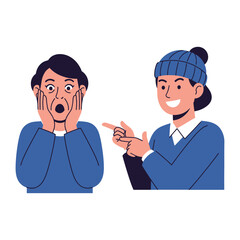 Oh My Goodness: A illustration that captures a moment of surprise and pointing from one person to the other that is a pure moment of incredulity and accusation.