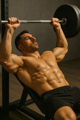 Muscular man performing incline bench press with barbell