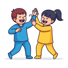 Joyful children high-fiving: Capturing the essence of childhood camaraderie, two smiling children celebrate a shared moment with a vibrant high-five.