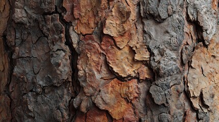 Textured bark of a tree showing natural patterns and colors in a forest setting
