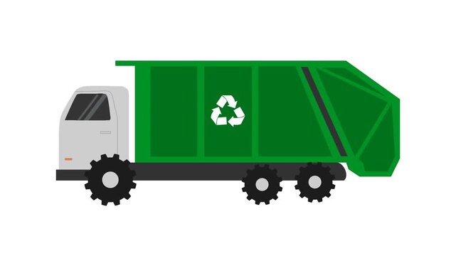 Green recycling truck. Garbage truck