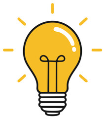 Illustration of a bright yellow light bulb idea concept with light rays