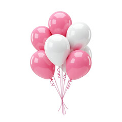 Glossy Pink and White Helium Balloons with Curly Ribbons